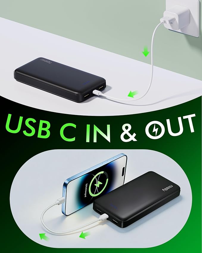 Miady 2-Pack 20000mAh Portable Charger, 22.5W USB C Fast Charging Power Bank 3 Outputs 2 Inputs Travel Essential Battery Pack Compatible with iPhone 17/16/15/14 Galaxy S24/22 Android etc (Black+White)