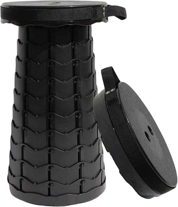 ALEVMOOM Upgraded Nylon Collapsible Stool with 500lbs Max Weight Portable Retractable Folding Telescoping Stools for Adults Chair for Outdoor Camping Fishing Hiking BBQ(Nylon Black)
