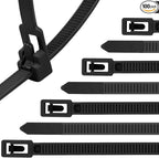 Reusable Zip Ties 6 Inch, 100pcs Black Zip Ties Heavy Duty Outdoor 50lb Small Cable Ties, Releasable Plastic Tie Wraps Small, Wire Ties Removable for Cord Management