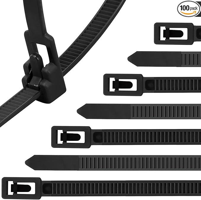 Reusable Zip Ties 12 Inch, 100pcs 50lb Black Zip Tie Heavy Duty Outdoor Cable Ties, Releasable Plastic Tie Wraps, Wire Ties Removable for Cord Management