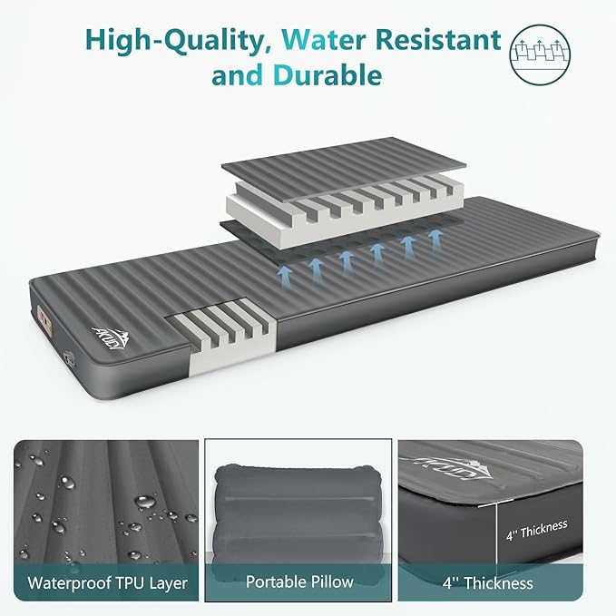 Self Inflating Sleeping Pad with Electric Pump, 4" Ultra-Thick Memory Foam Camping Pad with Pillow, 9.5 R-Value Insulated Camping Mattress, Grey
