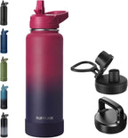 40oz Insulated Water Bottle with Straw, Stainless Steel Metal Vacuum Water Flask, Large Thermal Water bottle with Leakproof 3 Lids for Travel, Camping, Gym Sports Dark Rainbow