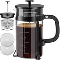 QUQIYSO French Press Coffee Maker 304 Stainless Steel French Press with 4 Filter, Heat Resistant Durable, Easy to Clean, Borosilicate Glass Coffee Press, 100% BPA Free Glass Teapot,34 ounce, Black