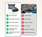 FlyHugz Grey Travel Blanket & Pillow Set (59.1"x47.2") with Carry Case, Luggage Sleeve & Clip – Portable, Lightweight, Breathable & Washable – Perfect for Plane, Car, Camping & Travel