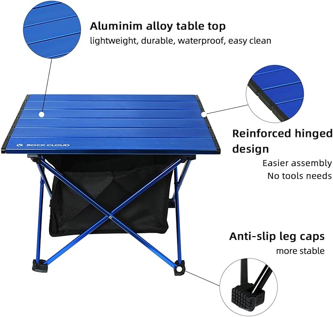 ROCK CLOUD Portable Camping Table Ultralight Aluminum Camp Table with Storage Bag Folding Beach Table for Camping Hiking Backpacking Outdoor Picnic