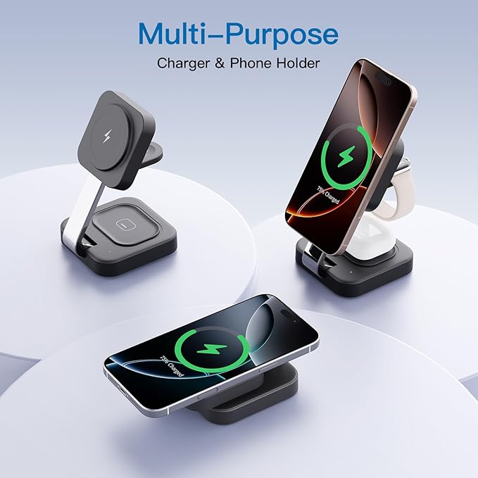 2026 Traveling Wireless Mag-Safe Fast Charging Station,Magnetic 3 in 1 Charger with iPhone 17 16 15 14 13 12 Pro Max Plus,Apple Watch Series & Air pods 4 3 2 Pro-Gifts for Wife & Husband(Black)