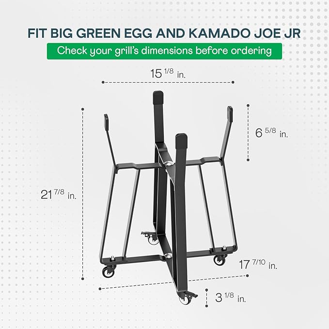 IDZO Grill Rolling Cart for BGE Minimax & Kamado Joe Junior 18", Grill Stand with Heavy-Duty Locking Caster Wheels, Powder-Coated Charcoal BBQ Base, Outdoor Cooking Accessories