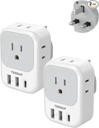 UK Adapters for Travel 2 Pack, TESSAN Type G US to UK Plug Adapter with 4 Outlets 3 USB Charger(1 USB C Port), Power Adaptor for USA to Ireland Scotland Dubai Hong Kong England British Kenya London
