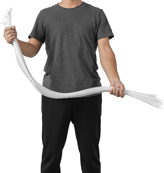 Armpow 48 inch White Zip Ties Heavy Duty 20PCS, 200LBS Ultra Exclusive Strong Plastic Wire Ties, Large Cable Ties Extra Long Tie Wraps, Indoor and Outdoor UV Resistant