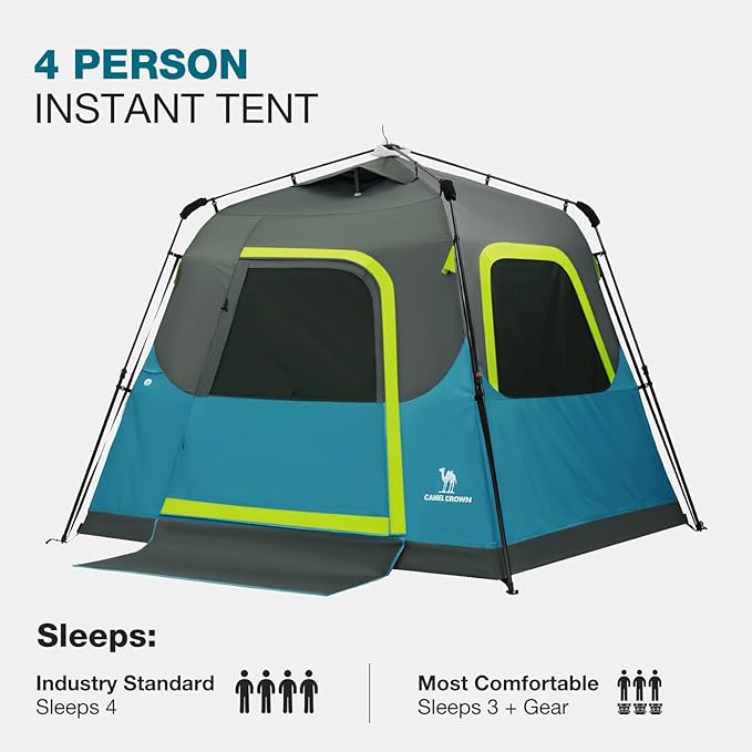 CAMEL CROWN Instant Tents for Camping 4-6 Person Tent Waterproof Easy Setup Sets Up in 60 Seconds Backpacking Tents with Carry Bag for Outdoor Hiking