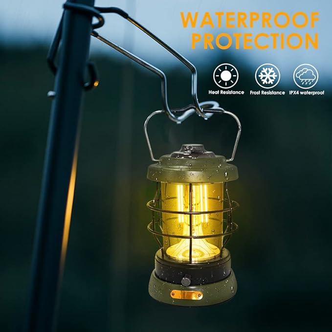 UniqueFire Rechargeable Camping Lantern 1500 High Lumens Hurricane Camp Light 2 Modes Portable Electric Tent Lamp Hands-Free Flashlight Lantern,5000 mAh Battery LED Lanterns for Power Outages