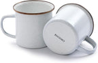 Barebones Enamel Cup Set- Enamel Coffee Mugs Set of 2 16-oz - Stainless Steel Rim Camping Mug for Indoor and Outdoor Use (Eggshell)