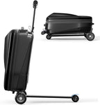 Scooter Hardshell Kids' Luggage, Foldable Carry on Kids Suitcase with Telescopic Handle for Travel, Multifunctional Ride On Lightweight Luggage with Wheels, Light Black