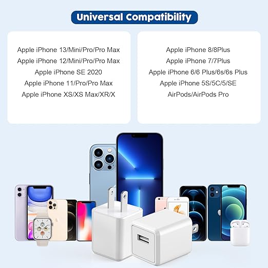 [Apple MFi Certified],iPhone Charger Cube 2Pack Lightning Cable Cord with USB Wall Charger Apple Charging Travel Plug Adapter for iPhone 14 Pro Max/14 Pro/14/13 Mini/12/11/XS/XR/X/8/7/SE,iPad,AirPods
