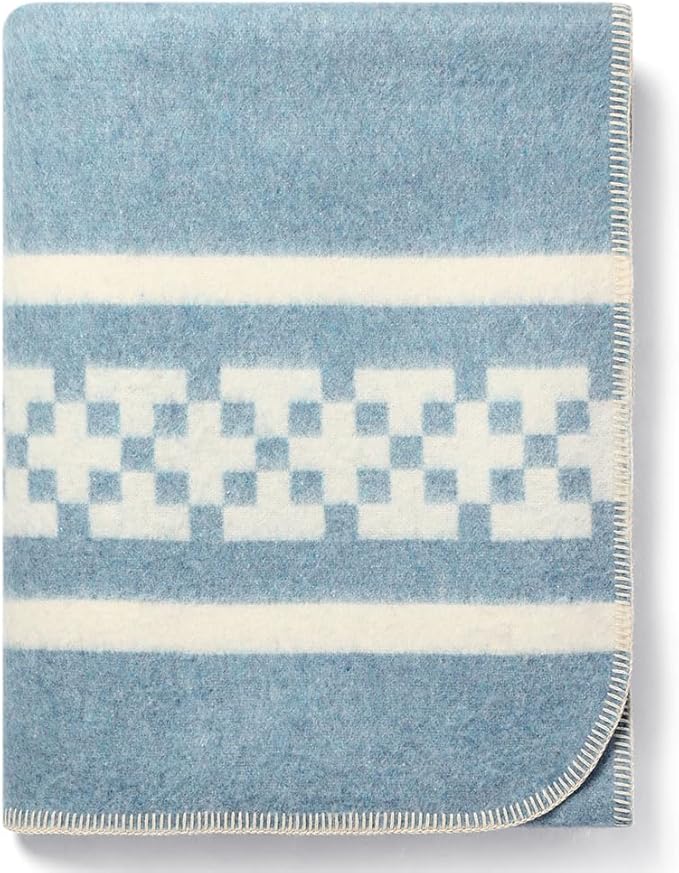 Thick Alpaca Wool Blanket Heavyweight Camping Outdoors Indoors Soft Peru Twin Size Ethnic Design (Soft Blue/Ivory 2, Twin Size)