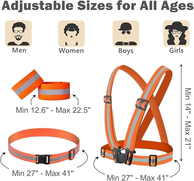 Reflective Running Gear Reflective Vest & Reflective Armband & Reflective Belt 3 Pcs Set, High Visibility Reflective Gear Night Cycling Walking Safety Vest Straps for Men Women Kids