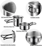 Camping Cookware Mess Kit, Stainless Steel Camping Cooking Set, Backpacking Cooking Set Backpacking Gear with Mini Stove for Camping,Backpacking,Picnic, Hiking