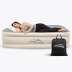 RestElevated Luxury Pillow Top Queen Size Air Mattress with Built in Pump | 20" Raised Height with Coil Beam Support | Adjustable Blow Up Air Bed | for Home, Guests and Camping [White with Grey Top]