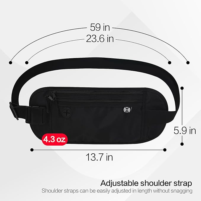 TRAVELSAFE Slim RFID Blocking Money Belt for Travel - Anti-Theft Hidden Passport Holder Waist Wallet with Secure Pouch for Cash, Credit Cards & Phone Safe (B-Dark Grey)