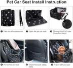 Petbobi Pet Reinforce Car Booster Seat for Dog Cat Portable and Breathable Bag with Seat Belt Dog Carrier Safety Stable for Travel Look Out,with Clip on Leash with PVC Tube, Black Paw Print