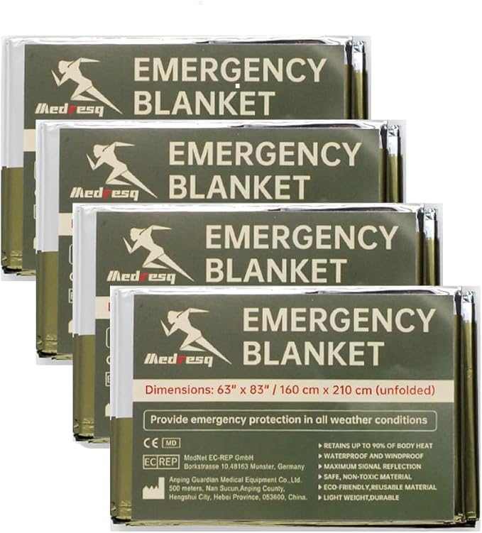 Emergency Blanket ，Portable Emergency Blanket Survival Gear Emergency Bivvy Thermal Sleeping Bag Camping ，Be Suitable for Outdoors, Hiking, Survival (Army Green, 4 Pack)