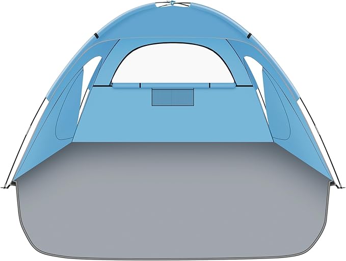 Beach Tent Sun Shelter, Beach Shade Tent with UPF 50+ UV Protection for 2-3 Person, Portable & Easy Setup Cabana, 3 Roll Up Doors & 8mm Fiberglass Rods, Carry Bag Included