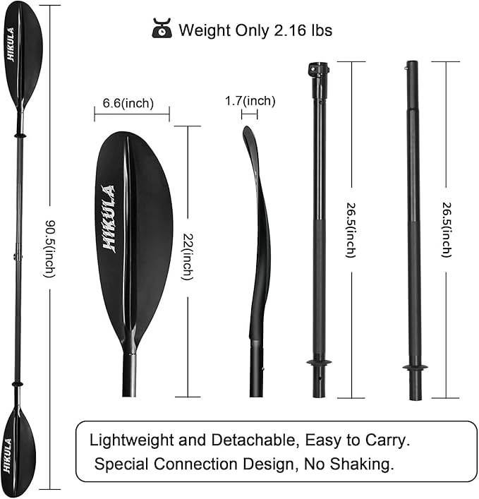 Kayak Paddle 4 Pieces Aluminum Shaft and PP Blade Floating 86.6in/220cm, 90.5inch/230cm Lightweight Oars