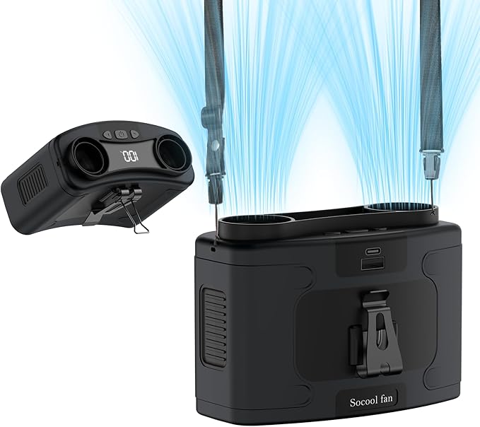 Socool 20000mAh Portable Waist Fan Clip on Wearable Belt Personal Fans Rechargeable Battery Operated, 40H Cooling Fan with 10 Speeds & Dual Motors, Neck Fans Hanging Hands-Free for Outdoor Travel