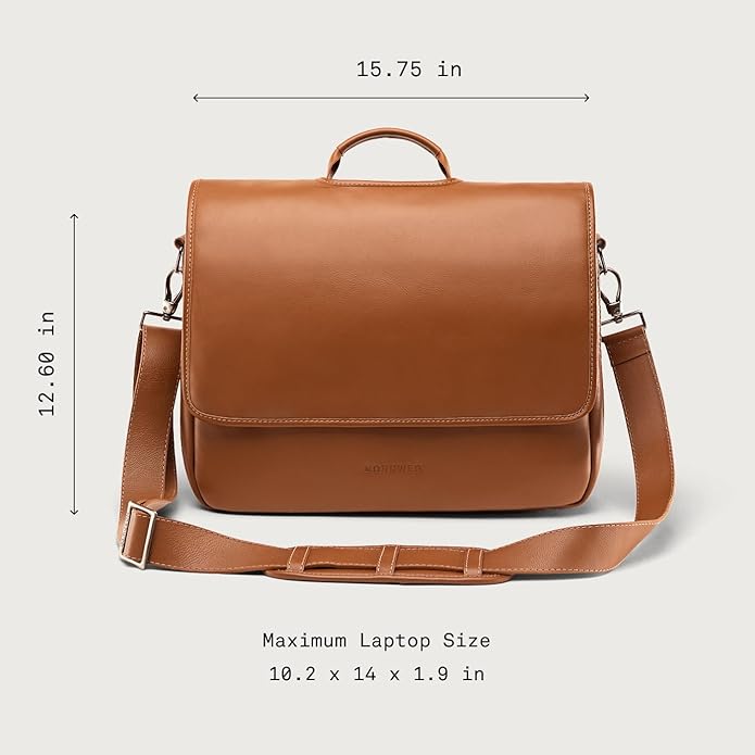 Nordweg Workday Briefcase NW053B – Full-Grain Leather Laptop Bag 15.6" – Office Shoulder Messenger for Work, Study, Travel
