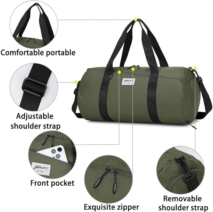 Gym Bags for Men with Side Pocket, 38L Sports Gym Duffle Bag with Adjustable Strap&Shoe Compartment, Large Waterproof Sport Duffel Bags for Travel, Sports, Fitness&Workout(Black/Olive Green)