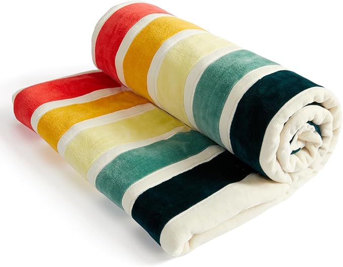Loon & Lake Luxury Beach Towels Set of 2 - Retro Stripes | 2 Pack 30" x 60" | Crafted from 100% Combed Cotton | Ultra Plush & Super Soft | Retro Collection 1969