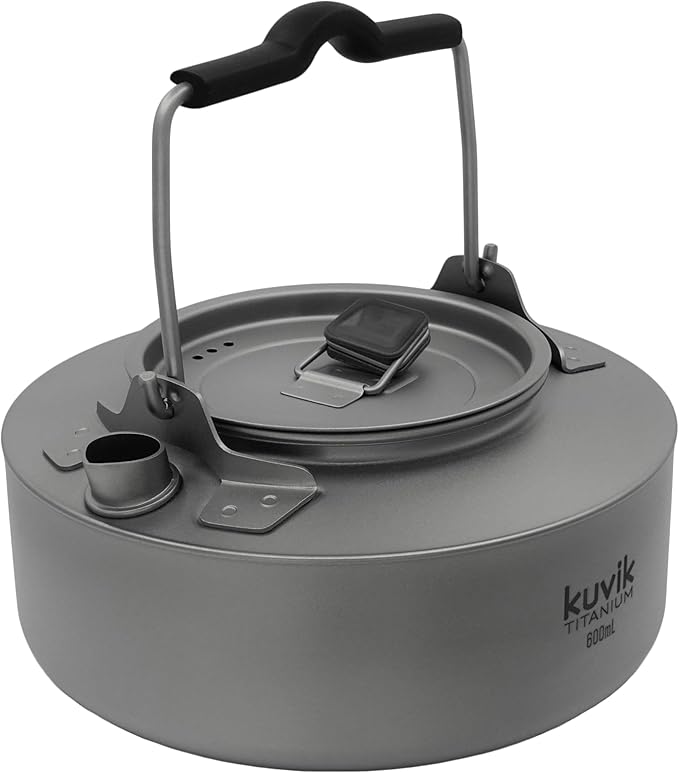 Kuvik Titanium Kettle 600ml (20.3 oz) - Ultralight and Compact Kettle for Backpacking, Camping, and Home