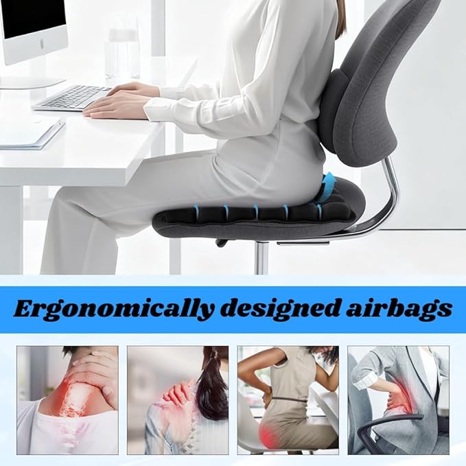 Airplane Seat Cushion, Portable Air Pad with Built-in Pump for Long Flights & Car Rides, Inflatable Seat Cushion for Office,Travel & Hard Dining Chairs, Ergonomic Comfort Support(COLOR:Black)