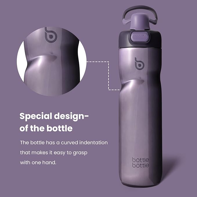 BOTTLE BOTTLE Insulated Water Bottle 24 oz with Handle and Flip Tops Lids Stainless Steel Water Bottle Push Button Lid Leak proof Portable for Running Travel Sports Hiking purple