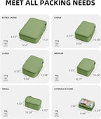 6 Set Compression Packing Cubes for Travel, Large Medium Small Luggage Organizers (Forest Green)