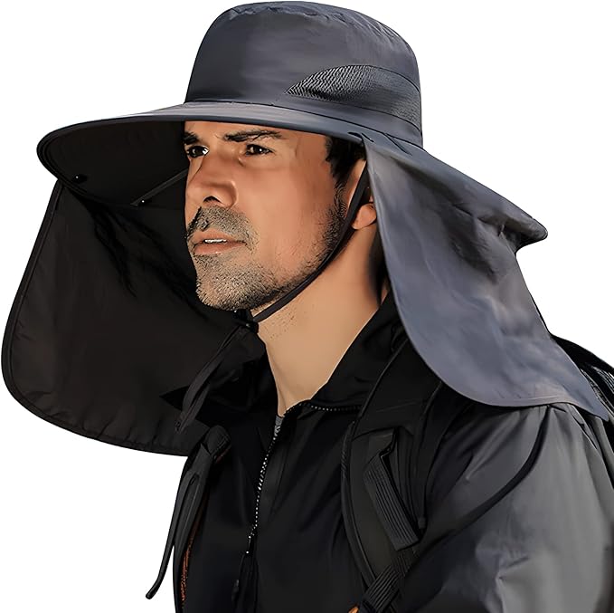 Fishing Hat for Men&Women,Outdoor UV Waterproof Wide Brim Bucket Hat,UPF50+ Sun Hat with Neck Flap