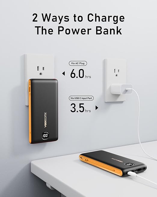 VEEKTOMX Portable Charger with Built in Cables 10000mAh, Power Bank for iPhone with Wall Plug, Travel Essential Fast Charging USB C Slim External Battery Pack for iPhone 17/16/15, Samsung, iPad, etc