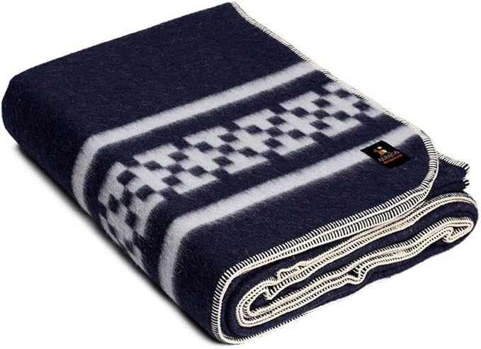 Thick Alpaca Wool Blanket Heavyweight Camping Outdoors Indoors Soft Peru King Size New Ethnic Design (Navy Blue/Ivory, King Size)