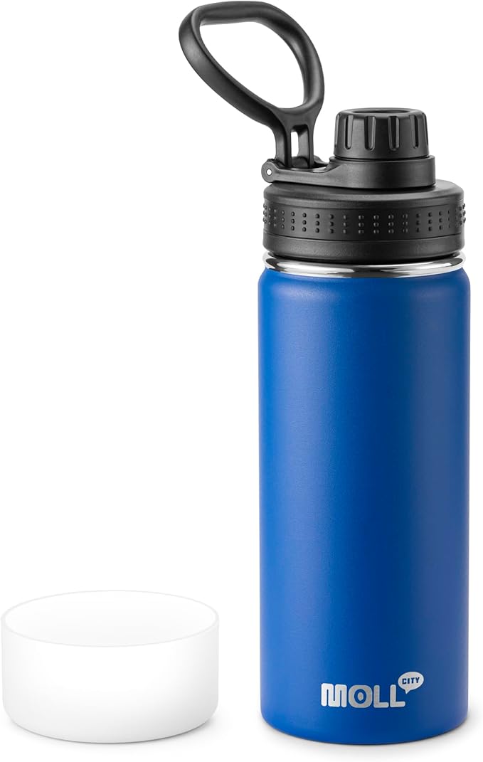 Kids Insulated Water Bottle with Spout Lid-16 oz Stainless Steel Vacuum Wide Mouth Sports Water Bottle for Back to School-Reusable Metal Leak Proof Travel Water Flask, BPA-Free(Navy)