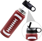 18 oz Football Water Bottle, Sports Cup Flask Metal Travel Mug with 2 Lids, Stainless Steel Double Wall Vacuum Insulated Leak Proof Water Bottles, Football Accessories Stuff Gifts for Boys Girls Fans