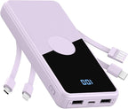 Portable Charger with Built in Cables,High Speed Power Bank 10000mAh Travel Battery Pack 5 Outputs 3 Inputs Portable Phone Charger Backup Battery for iPhone, Samsung, iPad,Tablets (Purple)