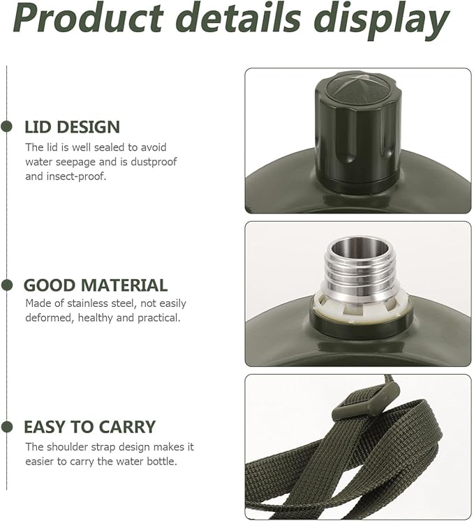 Stainless Steel Water Bottle for Camping Portable Canteen Pouch Outdoor Accessory 304 Steel Green