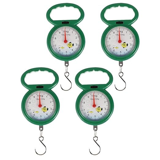 Beaupretty 4pcs Portable Luggage Scales with Plastic Handle, Handheld Spring Hanging Hook Fish Scale and Vegetable Weighing Tool for Travel and Kitchen Use, Random Colors