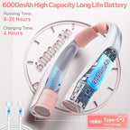 Portable Neck Fan for Girl: No Hair Twisting, Lightweight Personal Fan with 6000mAh Battery Air Volume, 6 Speeds - Rechargeable Wearable Air Conditioner for Girlfriend, Sister (Pink)