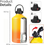 Water Bottle Insulated 32oz 40oz 64oz 128oz Straw Lid Spout Lid & 3 Lids, Leak Proof, Vacuum Insulated,Stainless Steel Water Bottle Wide Mouth for Sports, Gym or Office