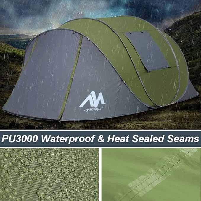 6 Person Easy Pop Up Tents for Camping - AYAMAYA Double Layer Waterproof Instant Tent with Vestibule & Porch, Large Size Family Tent Automatic Setup for 4-6 People Camping Hiking (Poles Included)