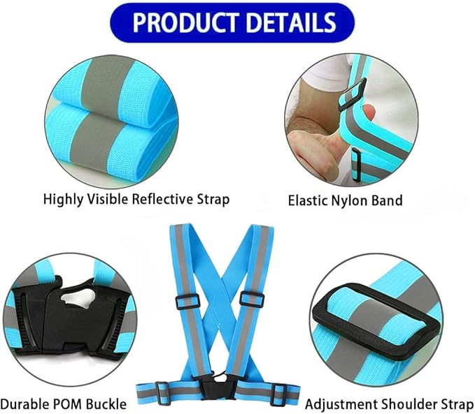 Running Reflective Vest Gear 3 Pack, Adjustable Safety Vest High Visible Reflective Belt Straps Night Walking Vest