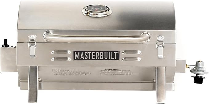 Masterbuilt Portable Propane Gas Grill with Folding Legs, Chrome-Coated Warming Rack and 288 Cooking Square Inches in Stainless Steel, Model MB20030819