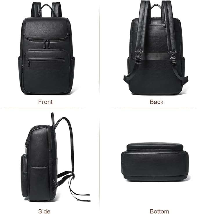Leather Backpack for Women, Fits 17 Inch Laptop in Main Compartment, Dedicated 15.6 Inch Padded Sleeve, Large Vegan Leather Travel Computer Bag with Luggage Strap for Business and Work, Black