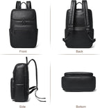Leather Backpack for Women, Fits 17 Inch Laptop in Main Compartment, Dedicated 15.6 Inch Padded Sleeve, Large Vegan Leather Travel Computer Bag with Luggage Strap for Business and Work, Black